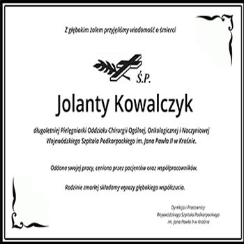 Aktualność Zmarła Jolanta Kowalczyk